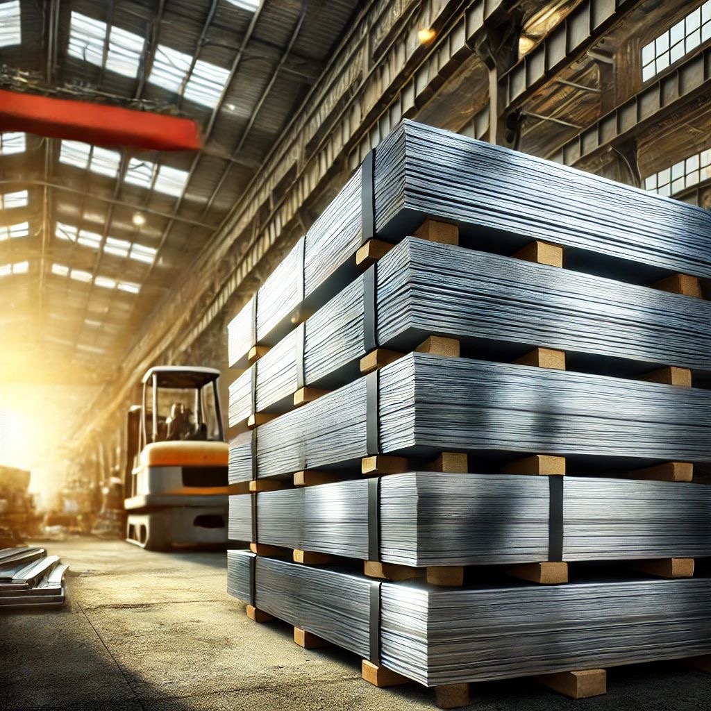 MS steel plates arranged at a stock yard